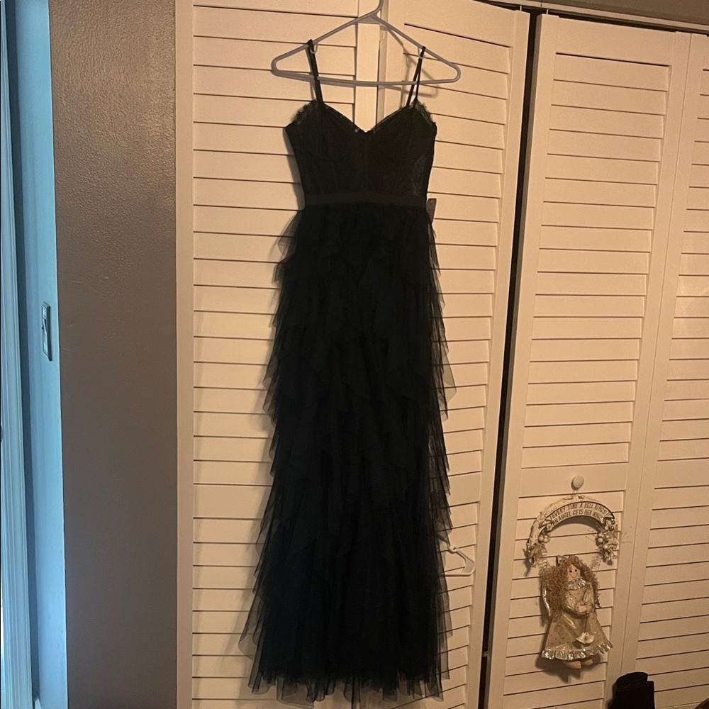 Altar'd State Elegant Hunter Green Tulle Maxi Dress